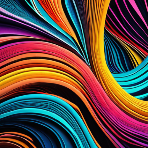 Home 11 **Abstract generative art created with Processing.** The artwork features vibrant colors, dynamic lines, and interactive elements inspired by nature. The style is modern and digital.