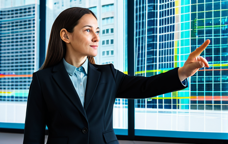 A professional urban planner, fully clothed in a modest business suit, stands confidently in a modern, bright office. She gestures towards a holographic projection displaying intricate data visualizations of urban patterns, subtly influencing the design of a vibrant city park. The scene emphasizes innovation and thoughtful city development. Perfect anatomy, correct proportions, natural pose, well-formed hands, proper finger count. High-quality professional photography, appropriate attire, safe for work, appropriate content, family-friendly.