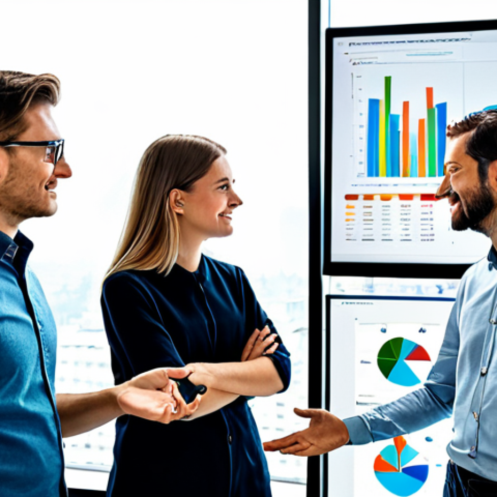 **
"A diverse team of professionals – a data scientist, a designer, and a programmer – collaborating on a data visualization project in a bright, modern office. They are looking at a large screen displaying an interactive data dashboard. Everyone is fully clothed in appropriate professional attire. The atmosphere is collaborative and positive. Perfect anatomy, correct proportions, natural pose, well-formed hands, proper finger count, natural body proportions. Safe for work, appropriate content, fully clothed, professional, family-friendly."
**