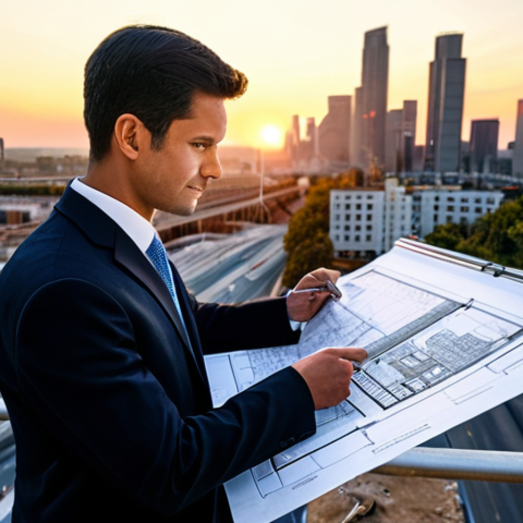 **Subject:** A professional architect, fully clothed in appropriate business attire, reviewing blueprints on a construction site. Background includes a cityscape at sunset.
**Details:** Perfect anatomy, correct proportions, natural pose, well-formed hands, proper finger count, professional, modest, family-friendly, safe for work, appropriate content.