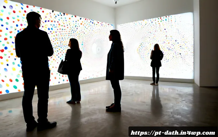 Home 17 데이터 기반 아트워크의 전시 전략 - Photorealistic contemporary data-art exhibition in a bright São Paulo gallery, a large luminous abst...